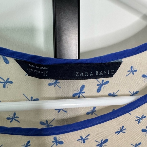Zara Blue and Cream Boxy Short Sleeve Blouse - Picture 5 of 5